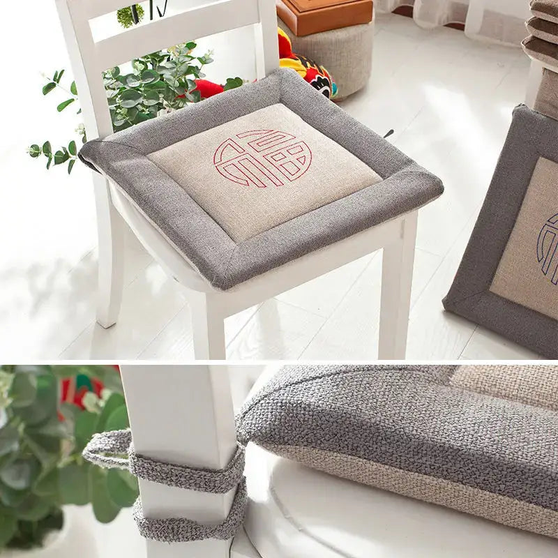 Beige & brown non-slip linen seat cushion dining room chair pad