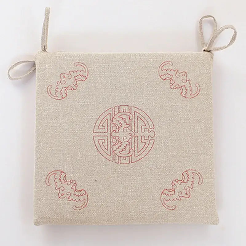 Beige & brown non-slip linen seat cushion dining room chair pad