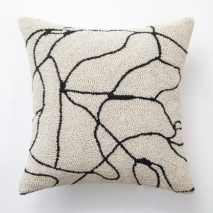 Beige & brown striped geometric line art cushion cover living room