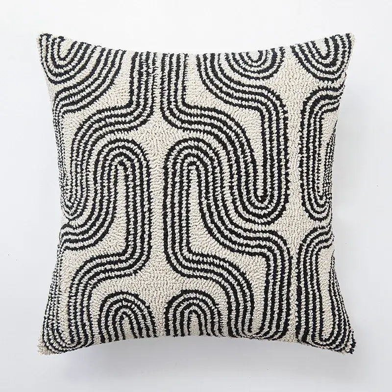 Beige & brown striped geometric line art cushion cover living room