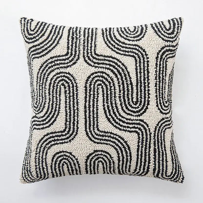 Beige & brown striped geometric line art cushion cover living room