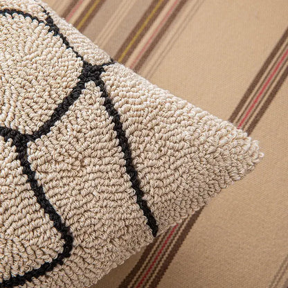 Beige & brown striped geometric line art cushion cover living room
