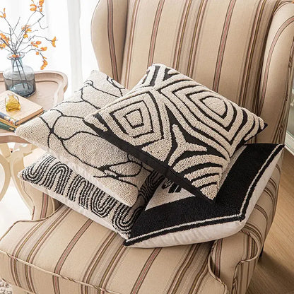 Beige & brown striped geometric line art cushion cover living room