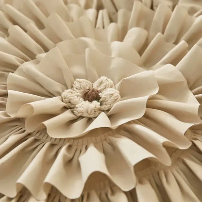 Beige brushed cotton flower embroidery bedding set bedroom ruffled decor