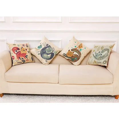 Beige cartoon cat linen pillowcase bedroom decor