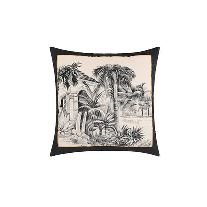 Beige cartoon print velvet cushion cover living room jungle decor