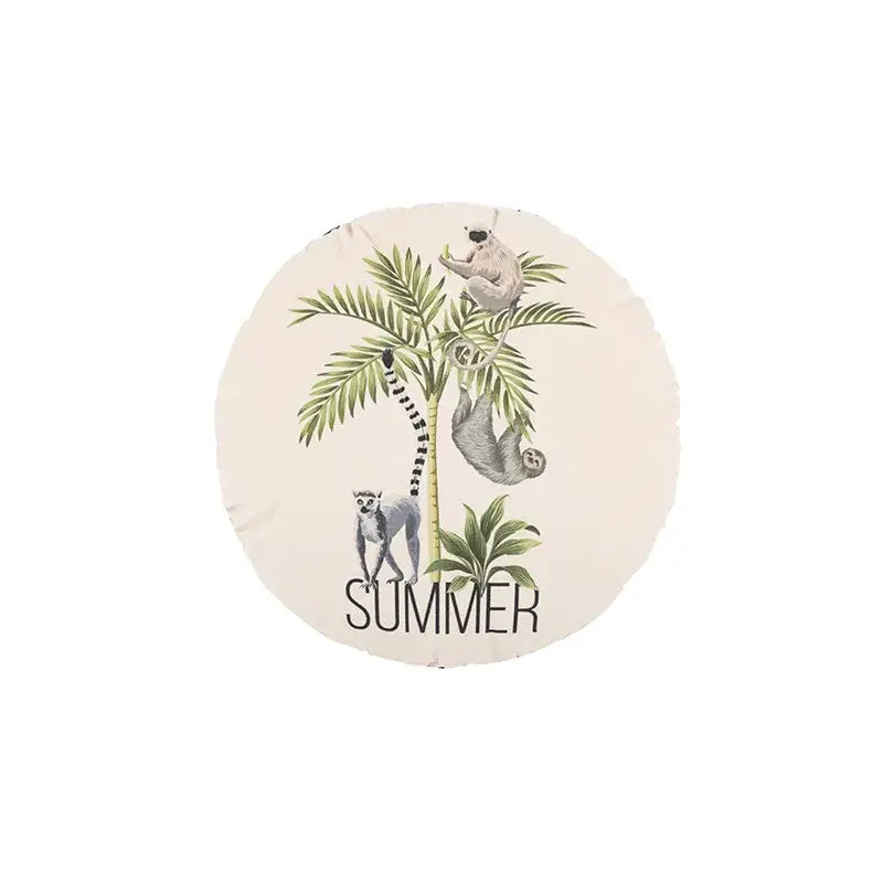 Beige cartoon print velvet cushion cover living room jungle decor