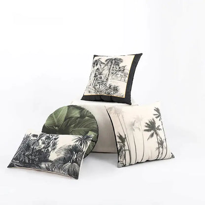 Beige cartoon print velvet cushion cover living room jungle decor