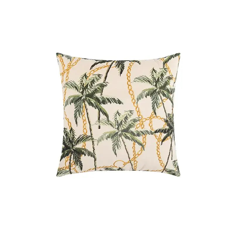 Beige cartoon print velvet cushion cover living room jungle decor