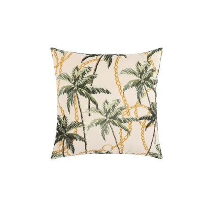 Beige cartoon print velvet cushion cover living room jungle decor