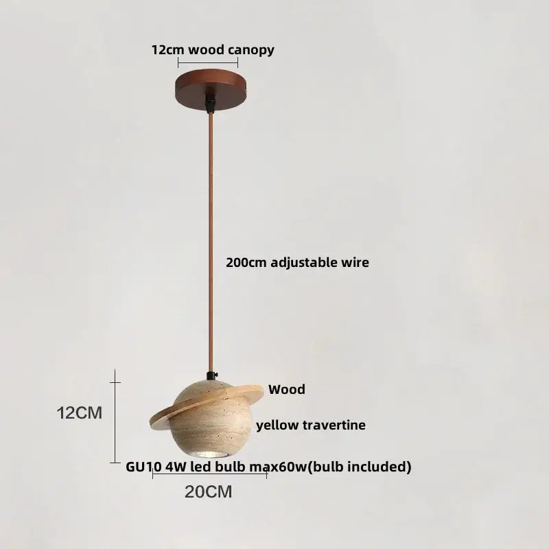 Beige cave stone led pendant light with wood ring for living room