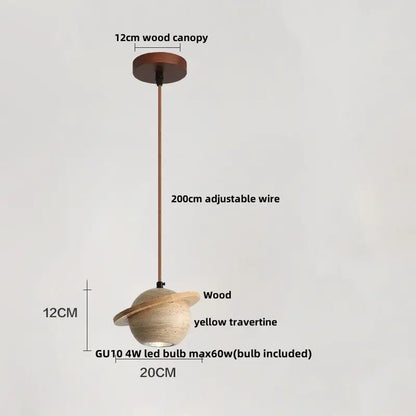 Beige cave stone led pendant light with wood ring for living room