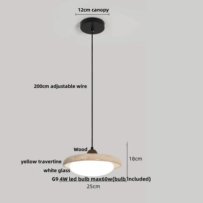 Beige cave stone led pendant light with wood ring for living room