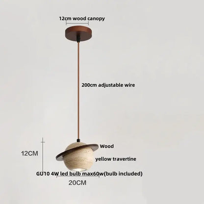 Beige cave stone led pendant light with wood ring for living room