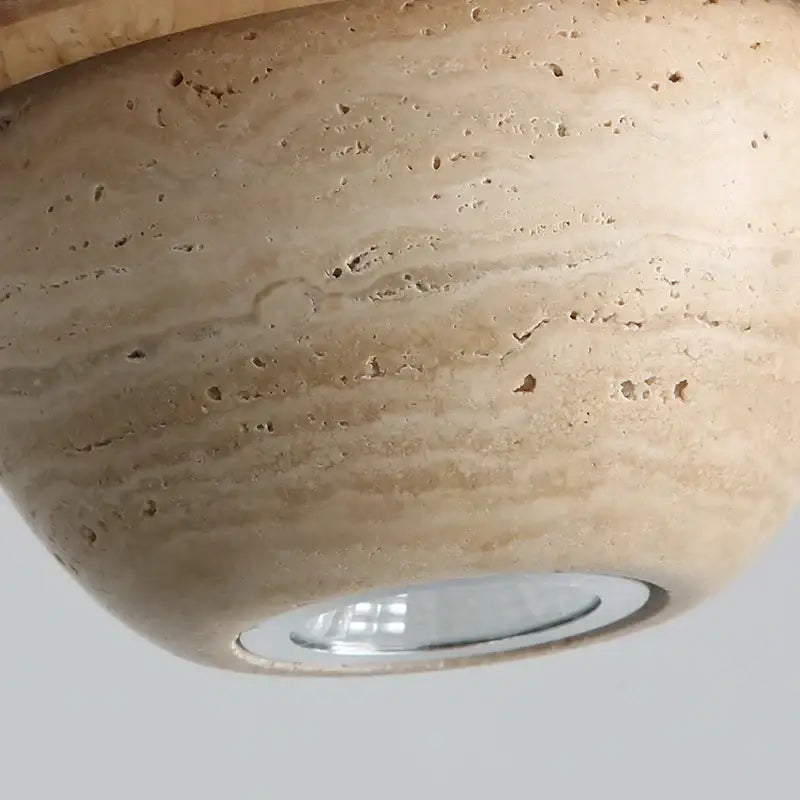 Beige cave stone led pendant light with wood ring for living room