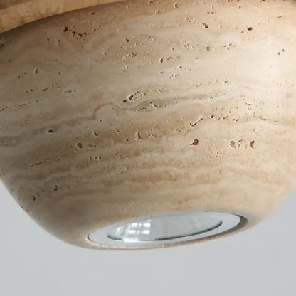 Beige cave stone led pendant light with wood ring for living room