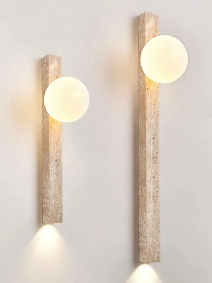 Beige cave stone wall lamp – living room dual glass sconce