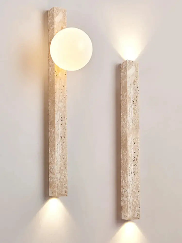Beige cave stone wall lamp – living room dual glass sconce