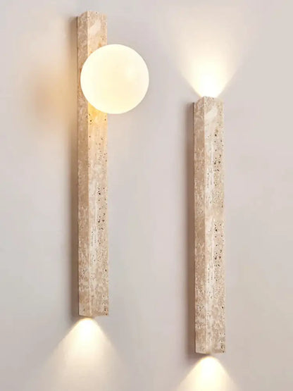 Beige cave stone wall lamp – living room dual glass sconce
