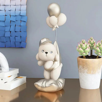 Beige ceramic balloon puppy statue living room decor figurine