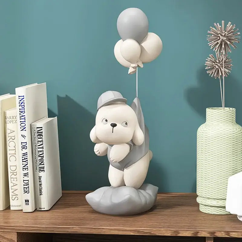 Beige ceramic balloon puppy statue living room decor figurine