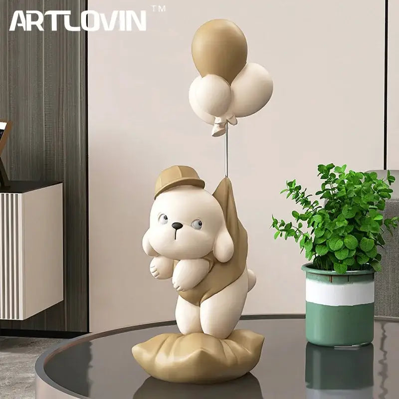 Beige ceramic balloon puppy statue living room decor figurine