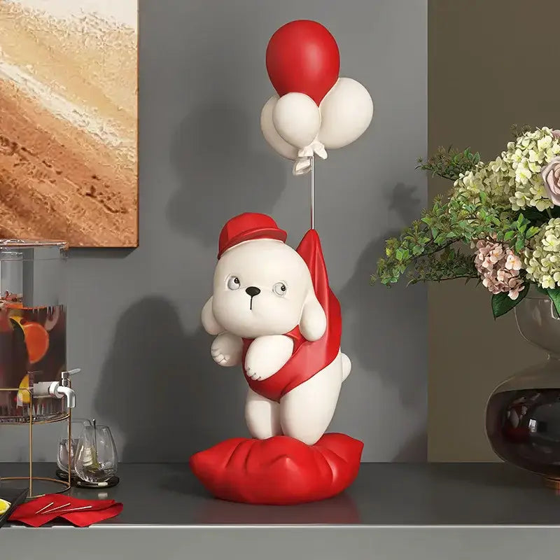 Beige ceramic balloon puppy statue living room decor figurine