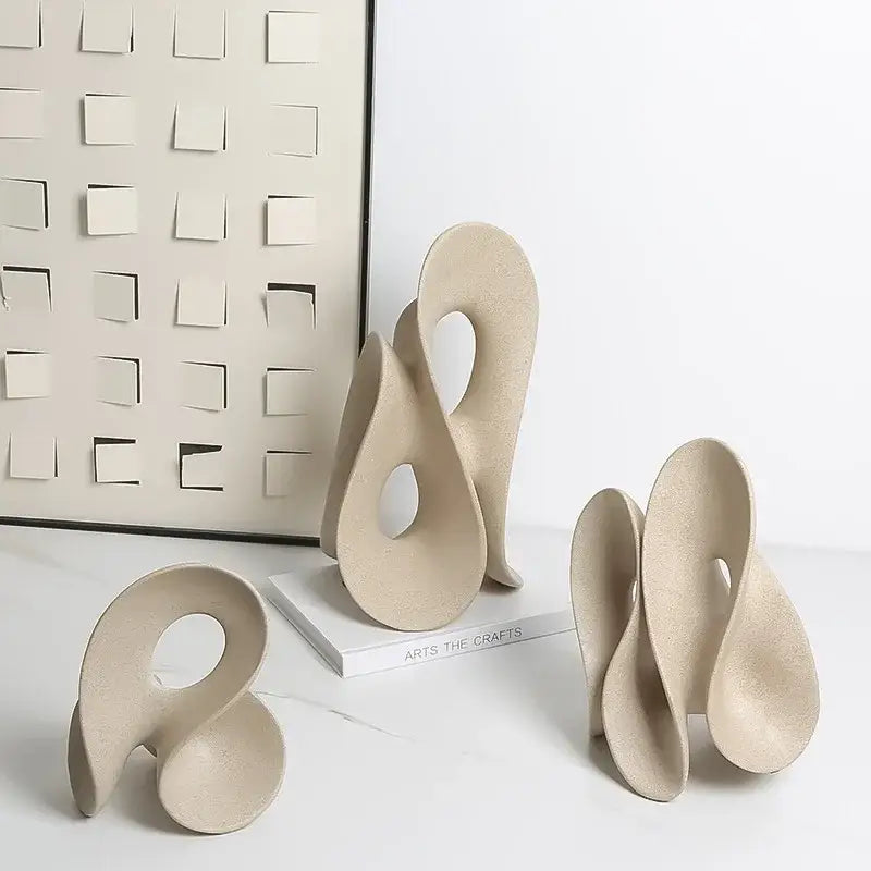 Beige ceramic coral hollow sculpture living room abstract decor