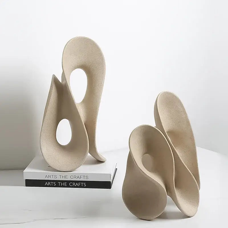 Beige ceramic coral hollow sculpture living room abstract decor