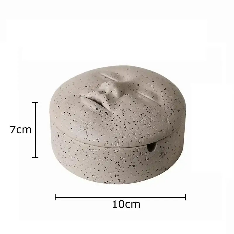 Beige ceramic human face character ashtray with lid office decor