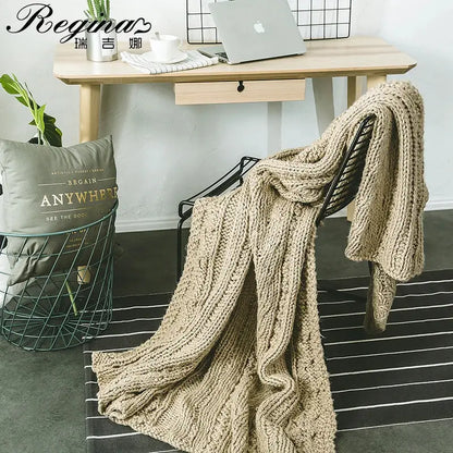 Beige chunky knit tassel blanket bedroom soft plaid throw