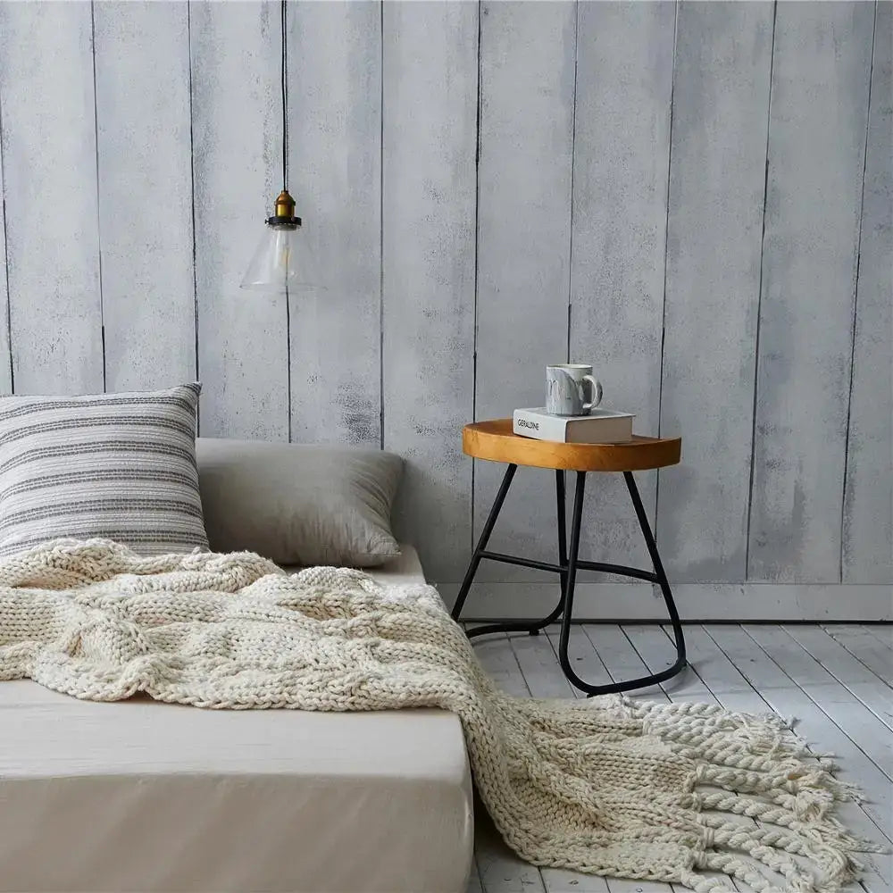 Beige chunky knit tassel blanket bedroom soft plaid throw