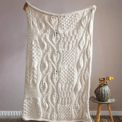 Beige chunky knit tassel blanket bedroom soft plaid throw