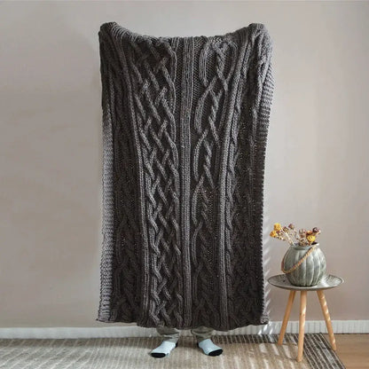 Beige chunky knit tassel blanket bedroom soft plaid throw