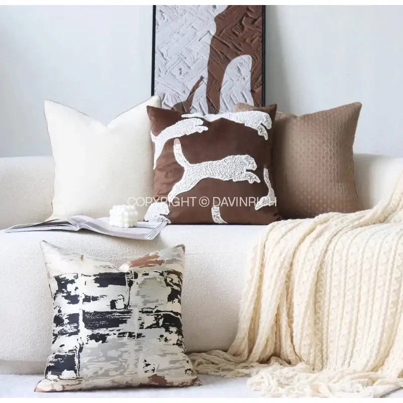 Beige convex rings geometry jacquard living room cushion cover