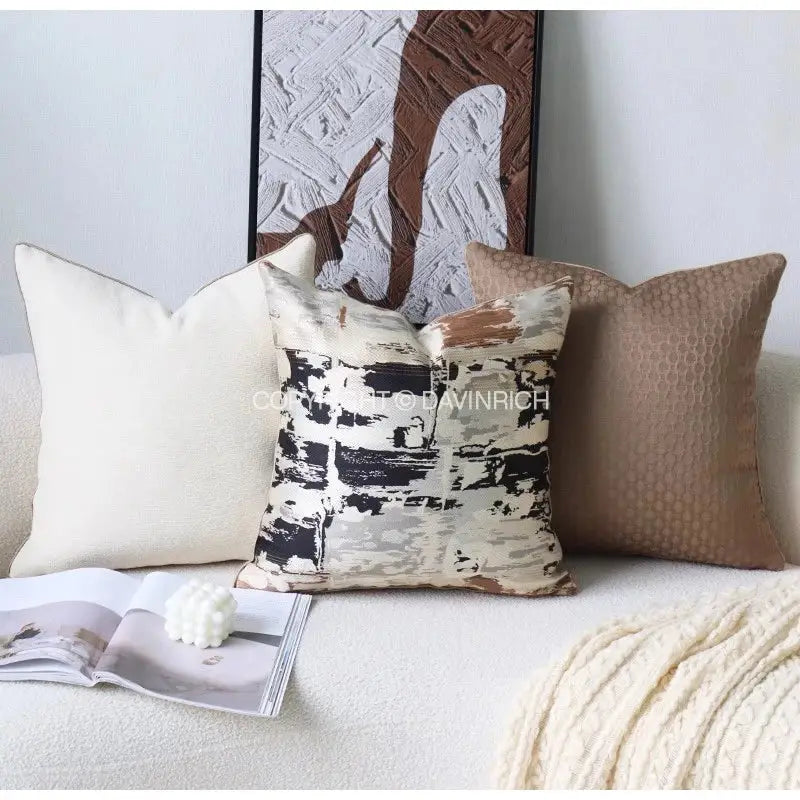 Beige convex rings geometry jacquard living room cushion cover