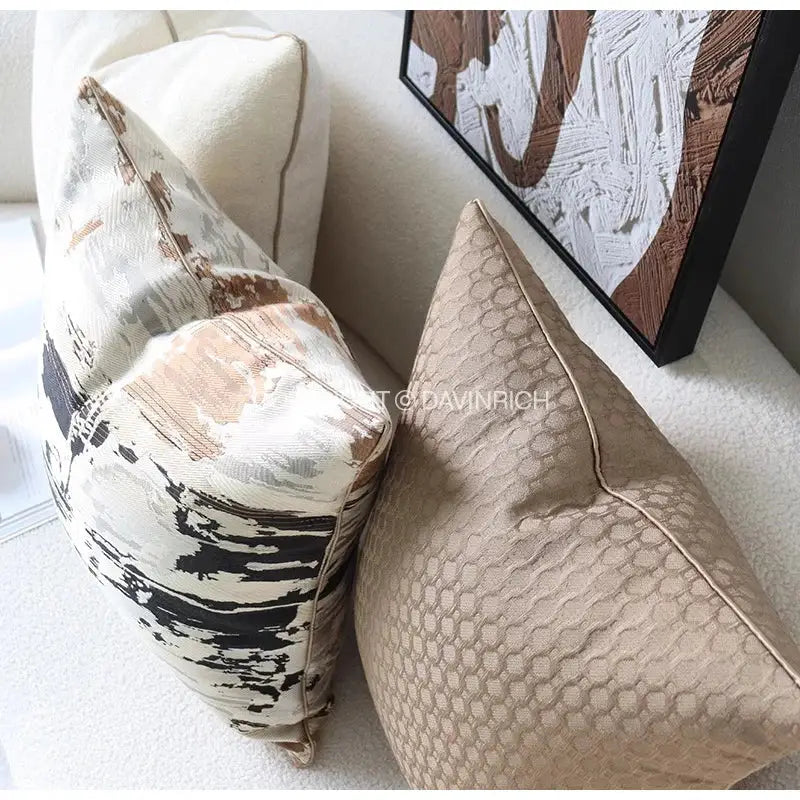 Beige convex rings geometry jacquard living room cushion cover