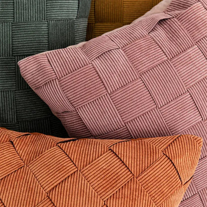 Beige corduroy woven diamond pillow cover living room bedroom