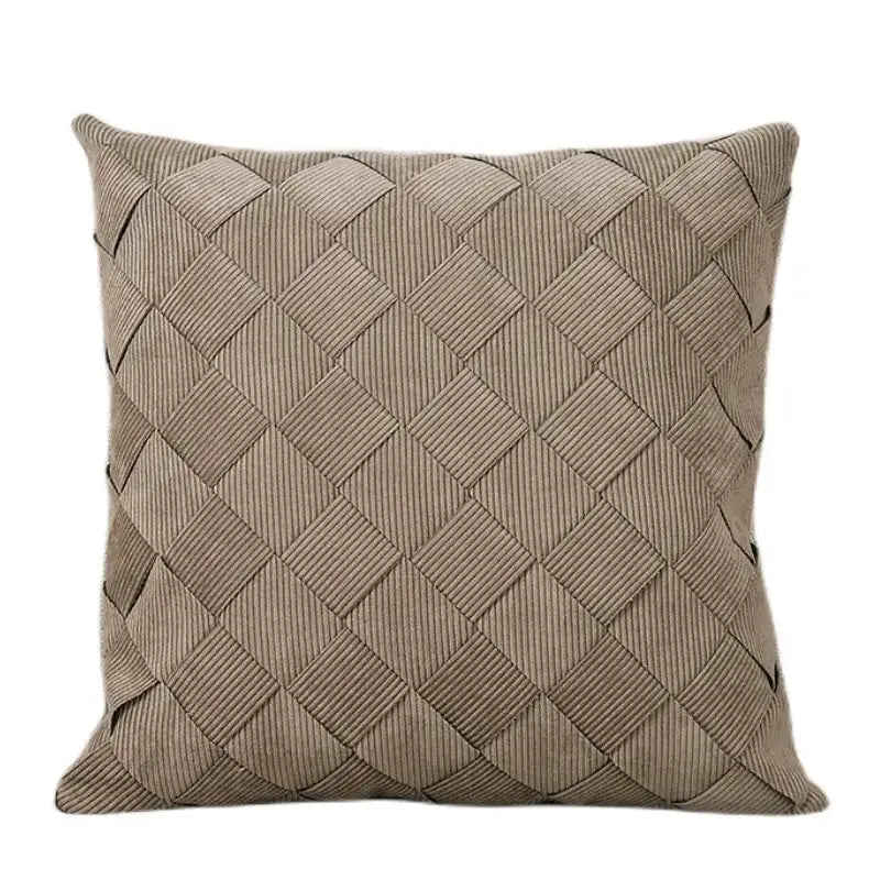 Beige corduroy woven diamond pillow cover living room bedroom