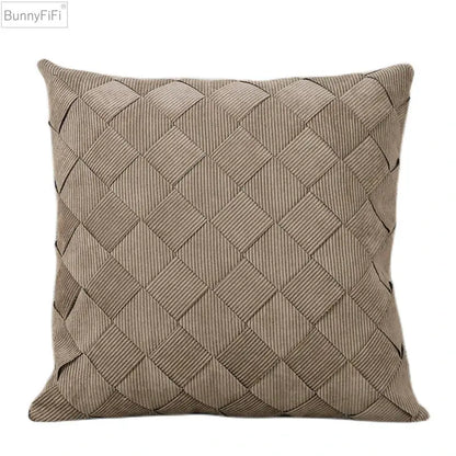 Beige corduroy woven diamond pillow cover living room bedroom