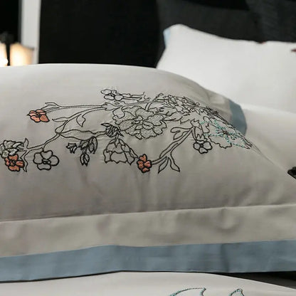 Beige cotton flowers horse embroidery bedding set bedroom decor