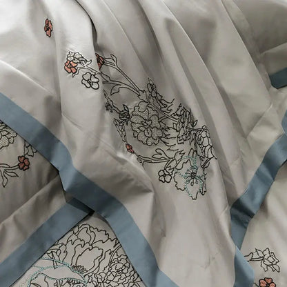 Beige cotton flowers horse embroidery bedding set bedroom decor