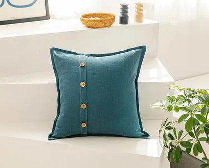 Beige cotton linen cushion cover with buttons for living room decor