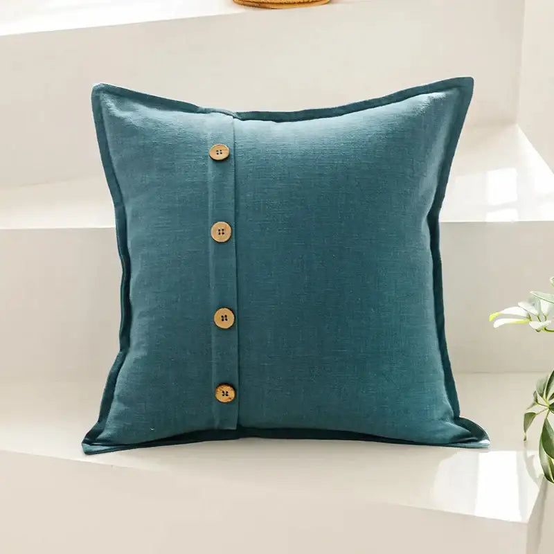Beige cotton linen cushion cover with buttons for living room decor