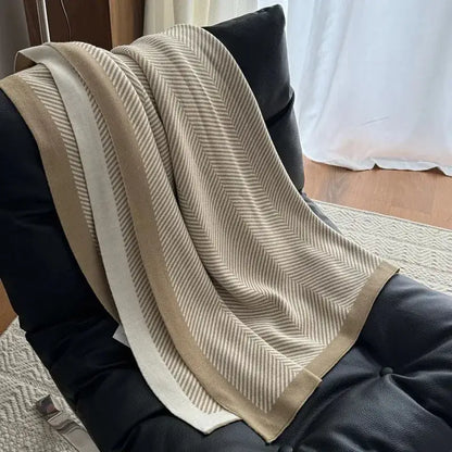 Beige & cream herringbone cozy striped blanket living room throw
