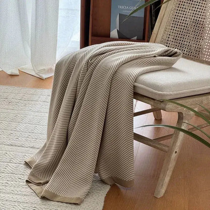Beige & cream herringbone cozy striped blanket living room throw