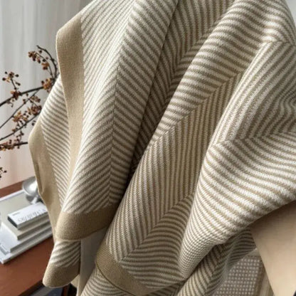 Beige & cream herringbone cozy striped blanket living room throw