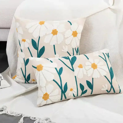 Beige daisy floral geometric pillow cover living room decor