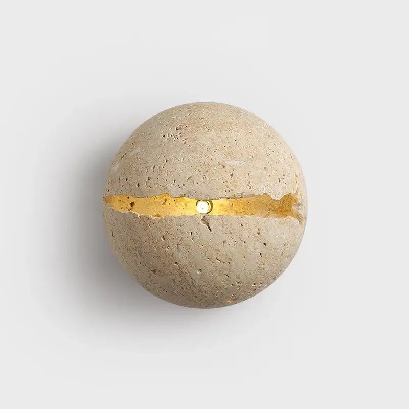Beige dino egg stone wall lamp with gold accent for bedroom
