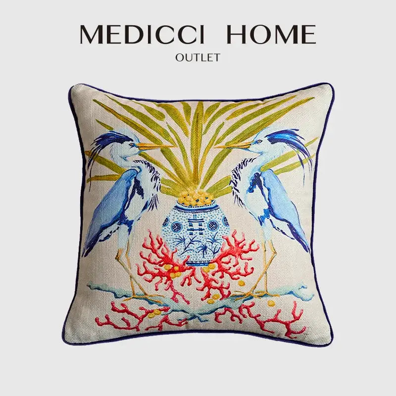 Beige egret bird pattern art pillow case for living room sofa